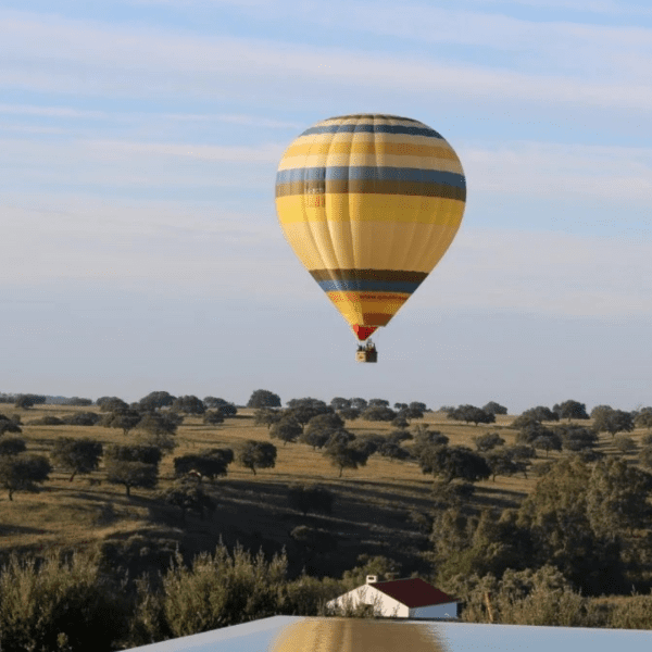 Vista panorâmica da Herdade da Malhadinha Nova, uma propriedade pitoresca em Portugal. A paisagem exibe vinhas ondulantes, olivais e a beleza tranquila da região do Alentejo. A mistura harmoniosa da natureza e da arquitetura da propriedade é evidente, criando uma atmosfera serena e convidativa. Uma viagem visual que capta a essência deste destino idílico, convidando os hóspedes a saborear a beleza e a tranquilidade da Herdade da Malhadinha Nova